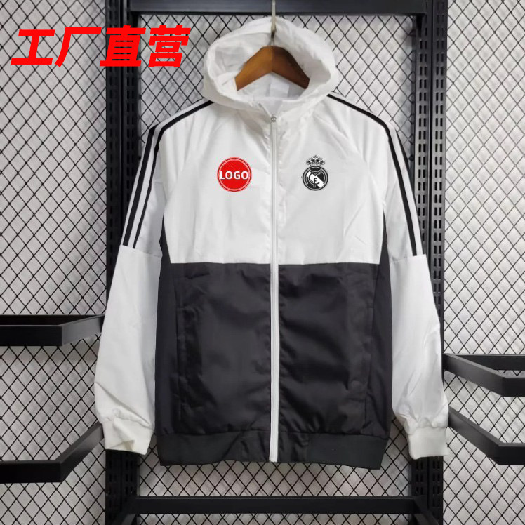 Football Uniform Hooded Windbreaker 2526 New Windproof Warm Jacket Barcelona Arsenal Real Madrid Manchester United Sports Jacket