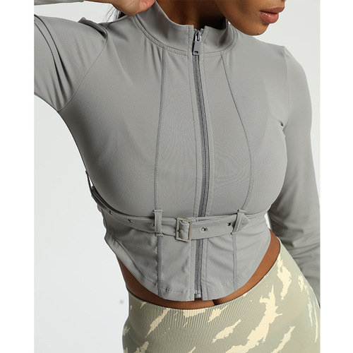 Motorcycle style cycling sports tops for women autumn and winter stand-up collar tight jackets for women long-sleeved yoga fitness clothes