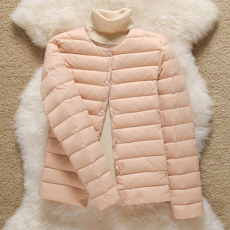 2024 New Lightweight down Jacket Women's Short Round Neck V-Neck Warm Liner Autumn and Winter Collarless Slim Large Size Jacket