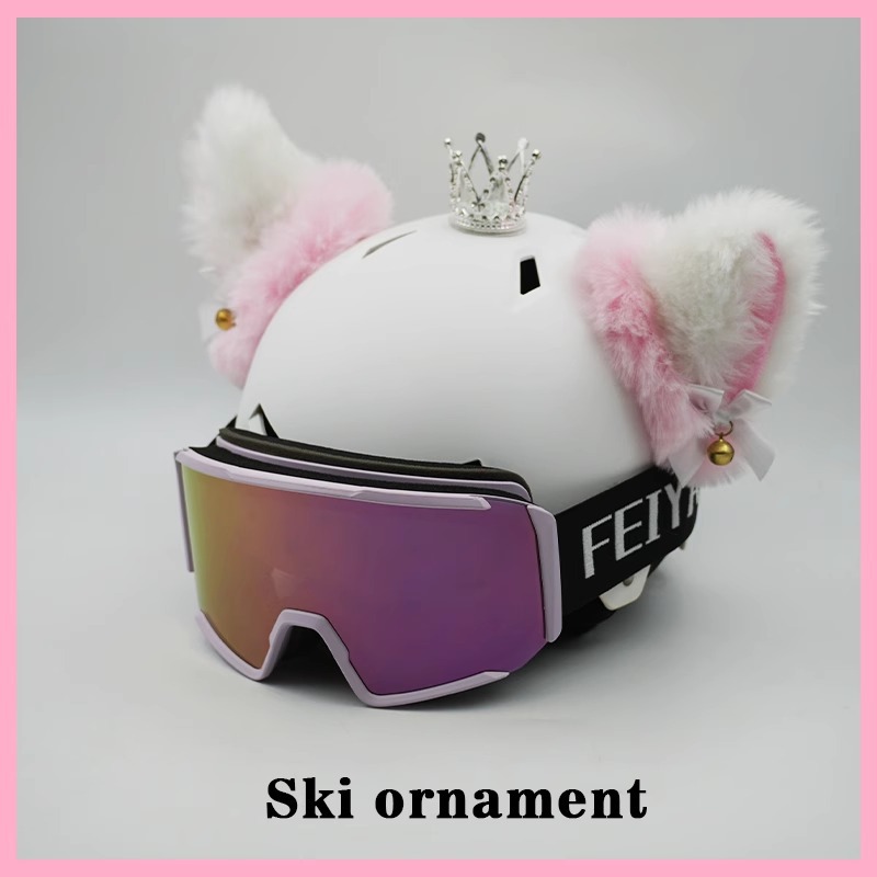Cool Handmade Detachable Ski Helmet Decoration Electric Motorcycle Helmet Thick Fleece Cat Ears
