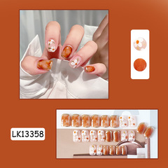 玳瑁茶花穿戴甲秋冬指甲貼片暈染美甲片琥珀假指甲美甲貼片成品甲