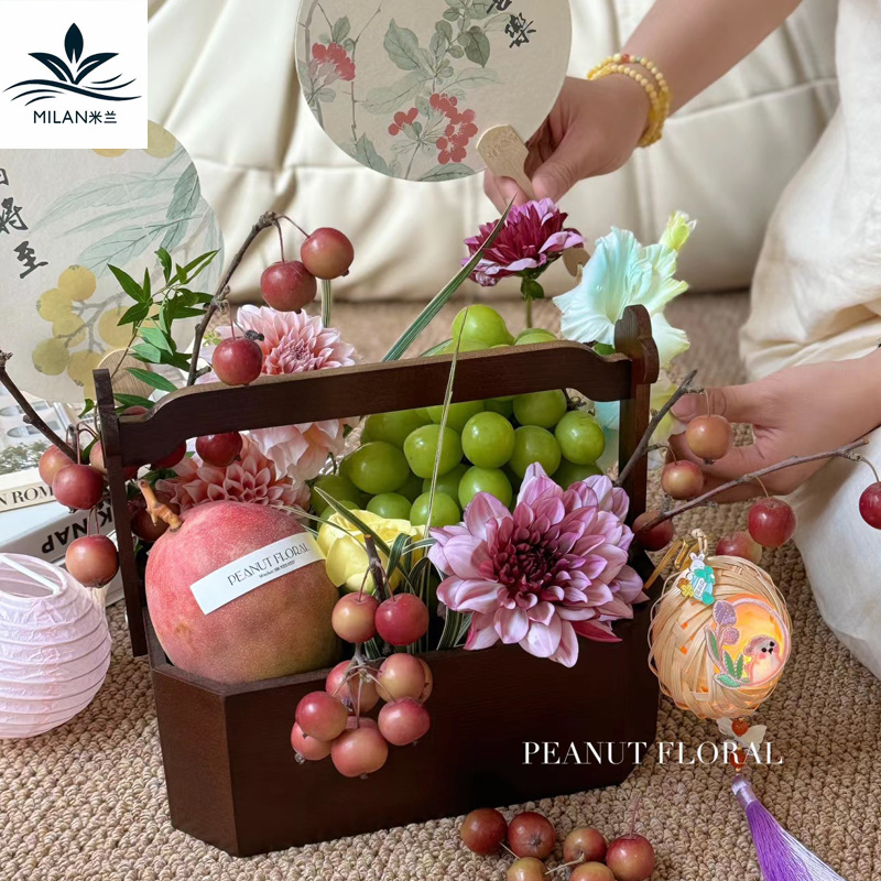 Festival del Medio Otoño Nuevo estilo chino retro caja de octogono Cesta de flores portátil flores pastel de luna caja de frutas floral caja de regalo floral