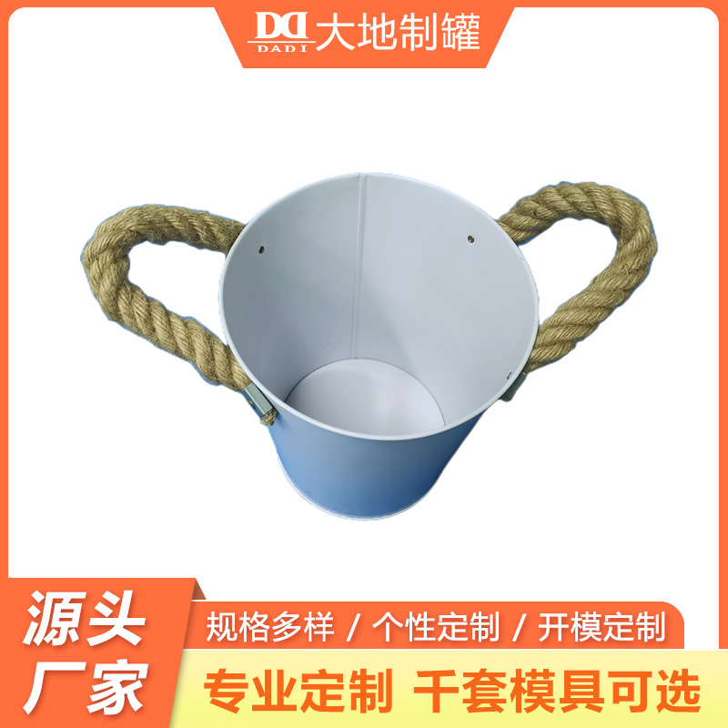 欧式马口铁镀锌金属啤酒冰桶 铁桶 麻绳手提园艺盆栽花艺展示桶