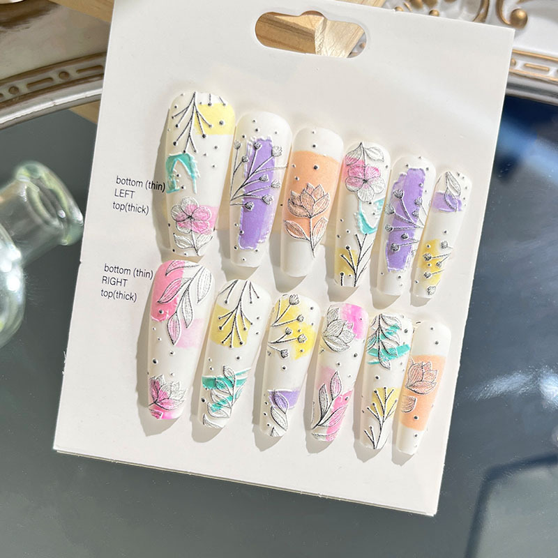 Nuevas uñas portátiles para adultos, uñas en relieve estéreo, parches de manicura, uñas postizas, uñas terminadas, uñas largas de ballet