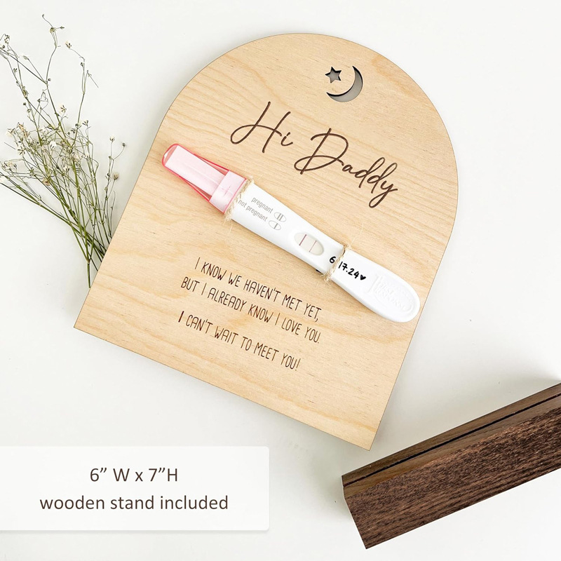 Pregnancy Announcement Photo Frame Wooden Decorative Card Pregnancy Disclosure Gift for Husband Newborn Bracelet Commemorative Board
