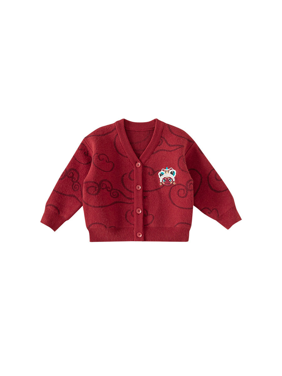Yoobao ropa infantil suéter para niños Cardigan otoño y invierno nuevo vestido de Año Nuevo para niños camiseta de punto de niña chaqueta roja bebé
