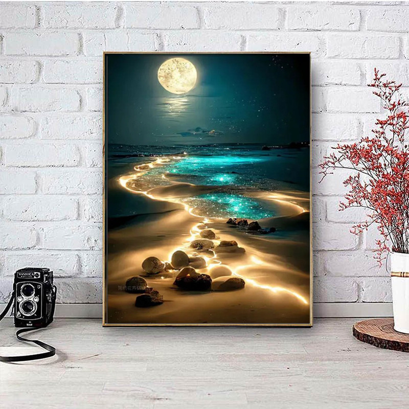 Pintura de diamante de pegado completo bordado cruzado mar de estrellas hermoso diamante dormitorio de diamante de pegado a mano pintura colgante de diamante