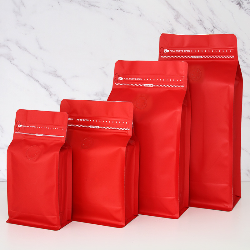 Bolsa de embalaje de granos de café bolsa de papel de aluminio autoestable válvula de aire unidireccional cremallera sello de ocho lados bolsa de embalaje de alimentos de té impresión