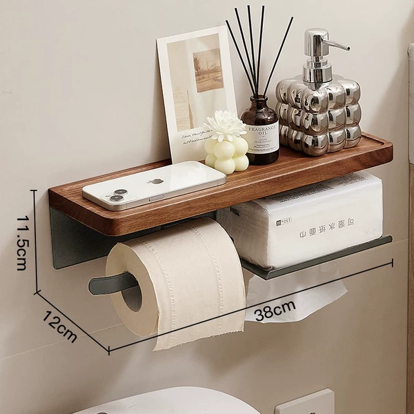 [Walnut + Gun Gray] Right-pull left paper roll holder