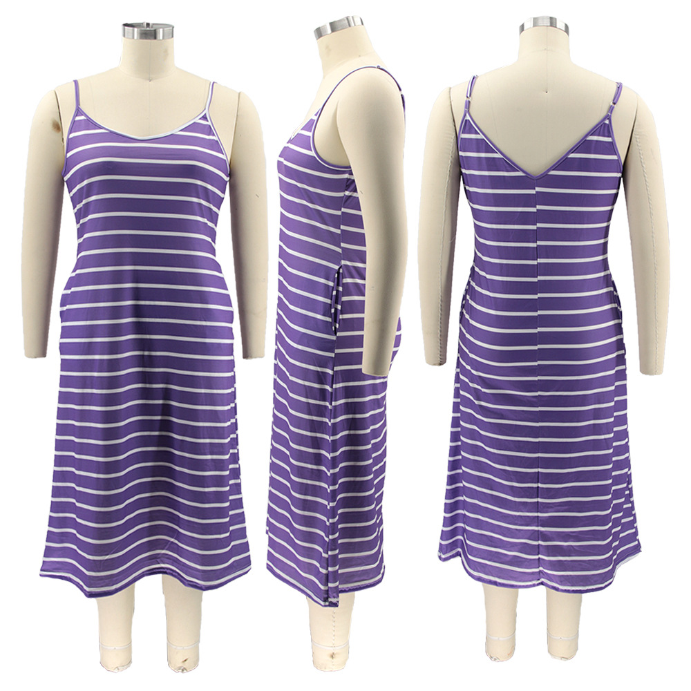 Striped Print Wide Loose Plus Size Ladies Dress