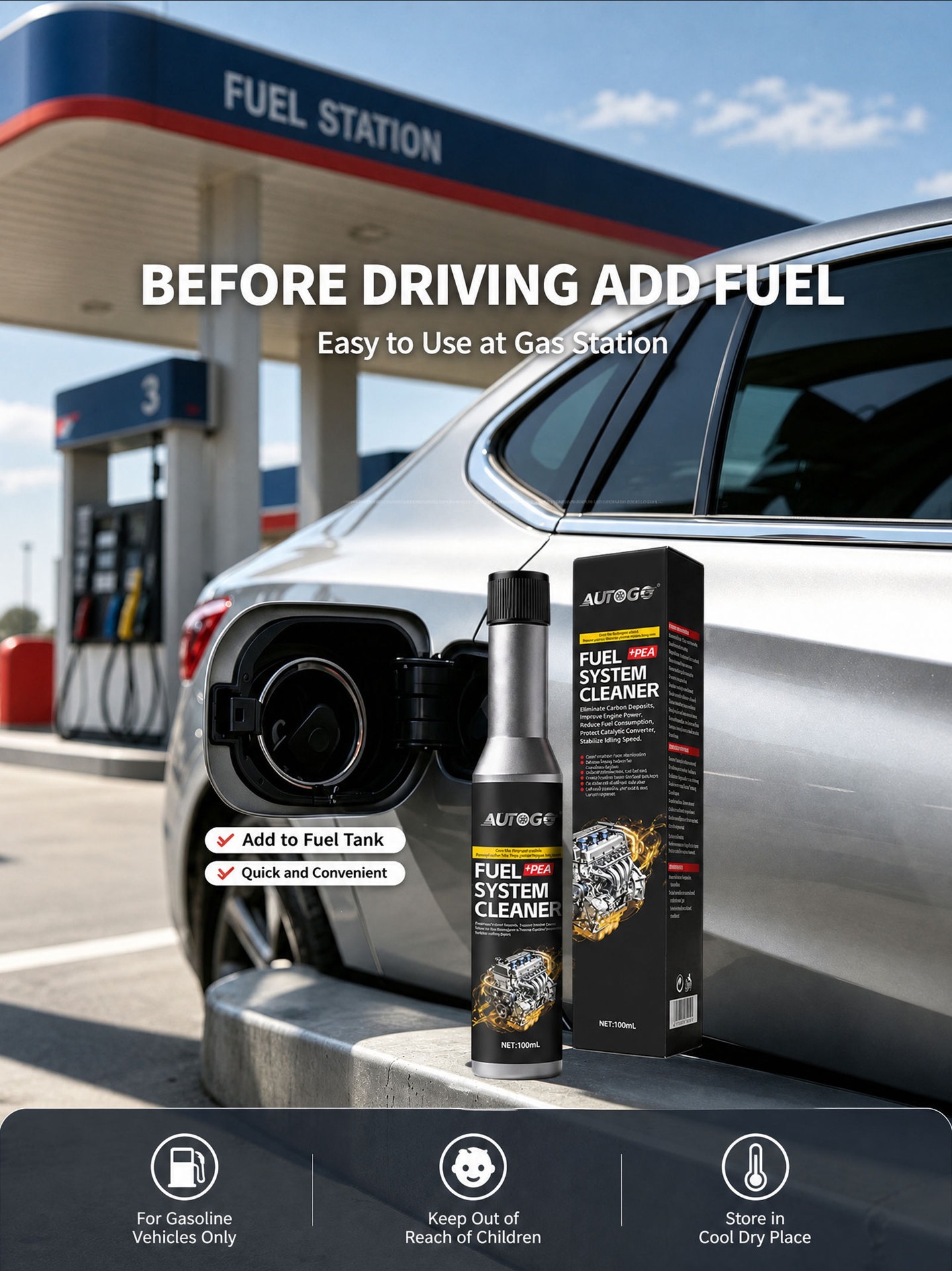 AUTOGO Fuel Additive: Fuel cleaner, removes fuel deposits, enhances engine power, concentrated fuel deposit remover