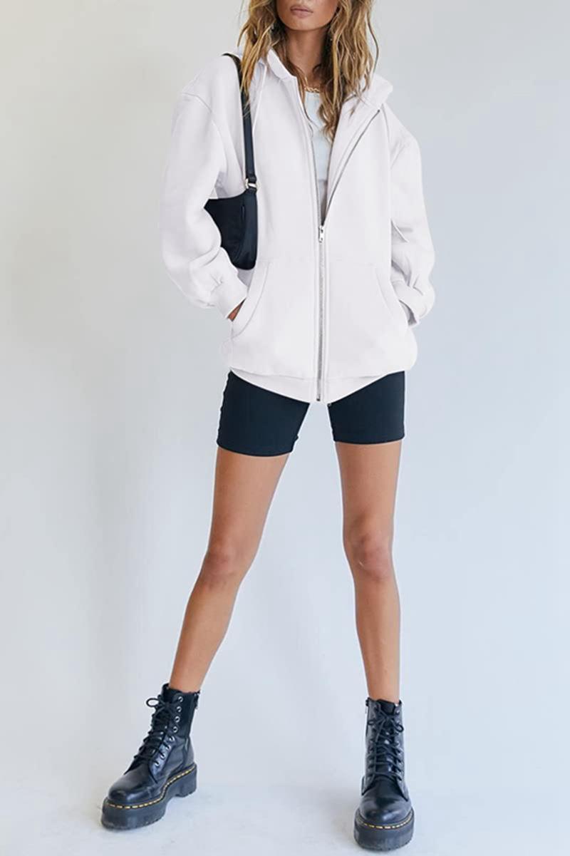 456g Weight Long Sleeve Sleeve Length Zipper Placket Type Regular Sleeve Sleeve Type Polyester Fabric Type Long Top Length Hoodie Tops Type Daily Occasion Hooded Neckline Regular Fit Fit Type Solid Color Pattern Spring, Autumn Season Women's Gender Pocket Design Streetwear Style Women's Streetwear Solid Color Pocket Zipper Hoodie 13