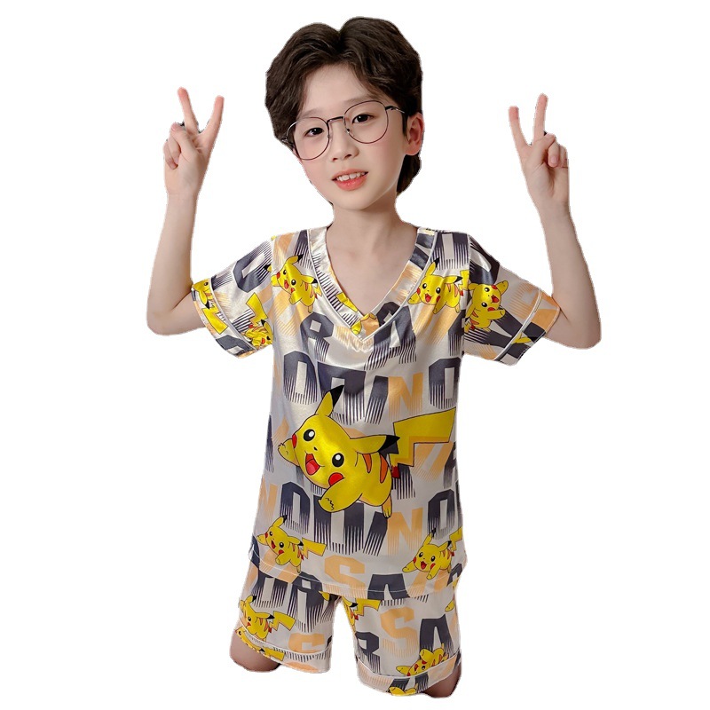 Pijamas de niños verano seda hielo pantalones cortos de mangas cortas set delgado niños grandes ropa de dibujos animados para el hogar