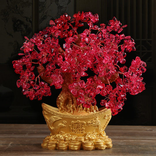 Yellow crystal cash cow ornaments small fortune tree home creative wine cabinet home decoration accessories TV cabinet fortune ingot tree