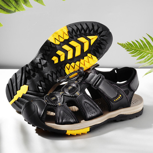 Cross-border Plus-size New Summer Men's Full-Grain Leather Toe-cap Casual Outdoor Beach Sandals