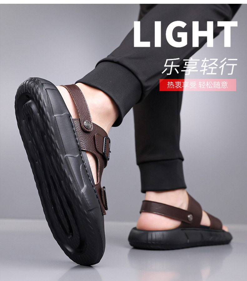 Dép sandal nam da bò lớp đầu hở ngón thoáng khí chống trượt đi biển — GA07 màu nâu, GA07 màu đen chi tiết 7