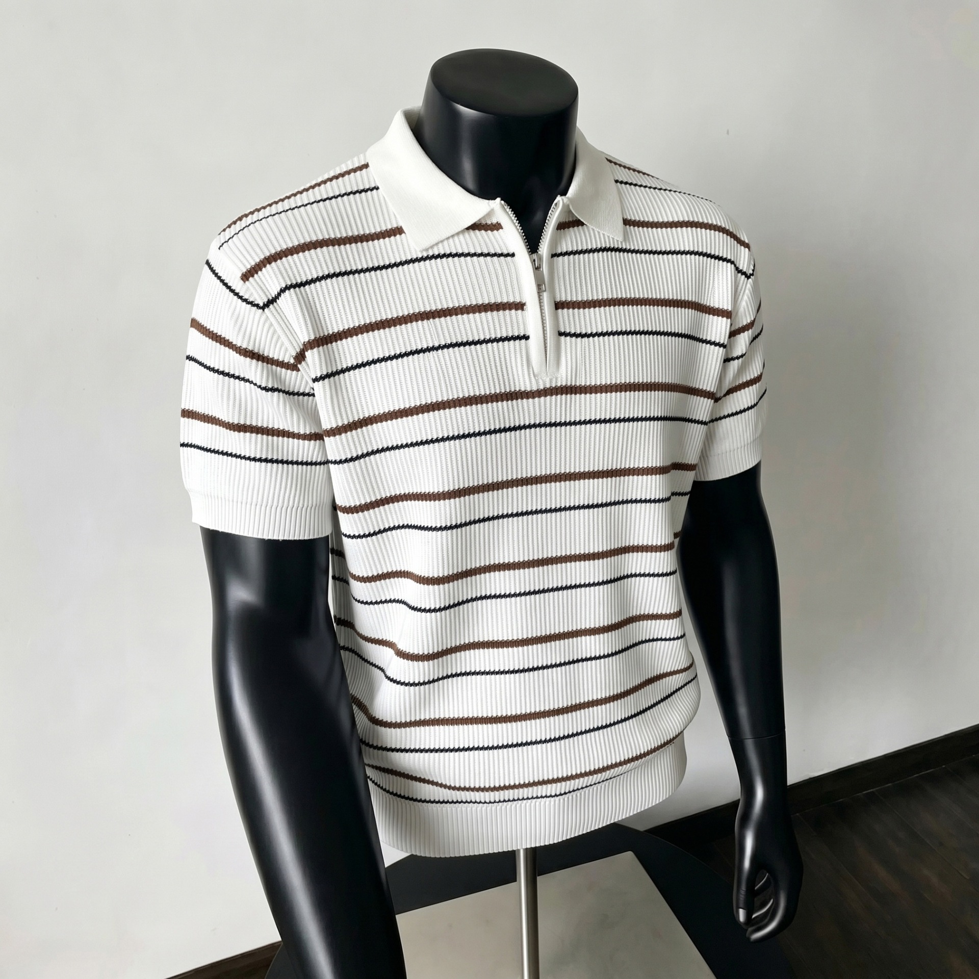 Polo camiseta camiseta de punto camiseta de manga corta camiseta de hombre medio cremallera estriada textural viejo viento de verano fábrica transfronteriza al por mayor