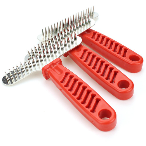 Wholesale red handle rake pet comb plastic dog detangling comb cat long hair comb pet supplies
