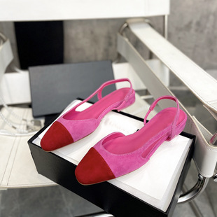 Elegant two-tone universal shoes flat, sandals, Chanel style, city style, Korean style, women's style, open heel