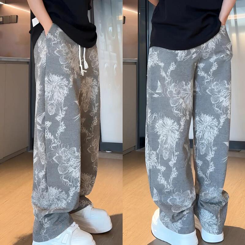 Summer New Men's Retro Designer Floral Straight-Leg Jeans Trendy Brand Personality Fashion Versatile Wide-Leg Pants