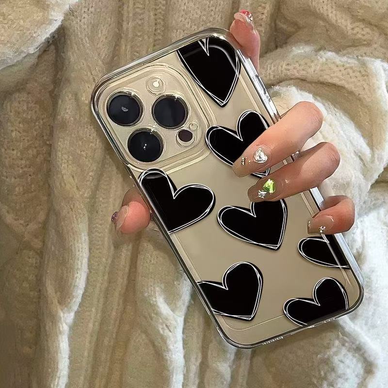 Love Black Apto iphone16promax funda para teléfono móvil transparente Apple 15/14pro Japón y Corea del Sur 13/12/11