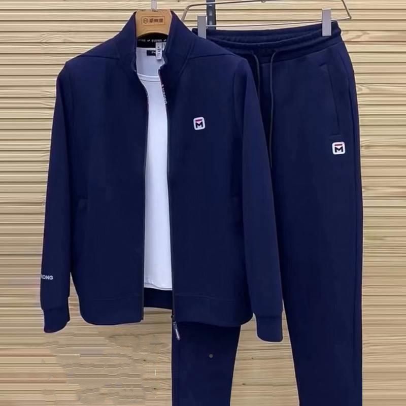 男士加绒休闲运动服套装秋款两件套潮牌立领外套长袖长裤工装套装|undefined