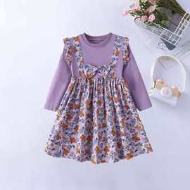 春秋新款2-8岁儿童长袖连衣裙女童蝴蝶结礼服公主裙洋欧美风气