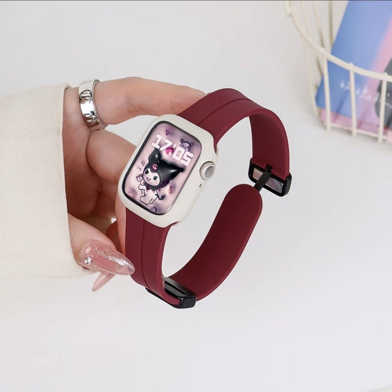 Correa de reloj Apple aplicable iwatch10987Ultra silicona líquida con hebilla plegable magnética carcasa protectora de caramelo