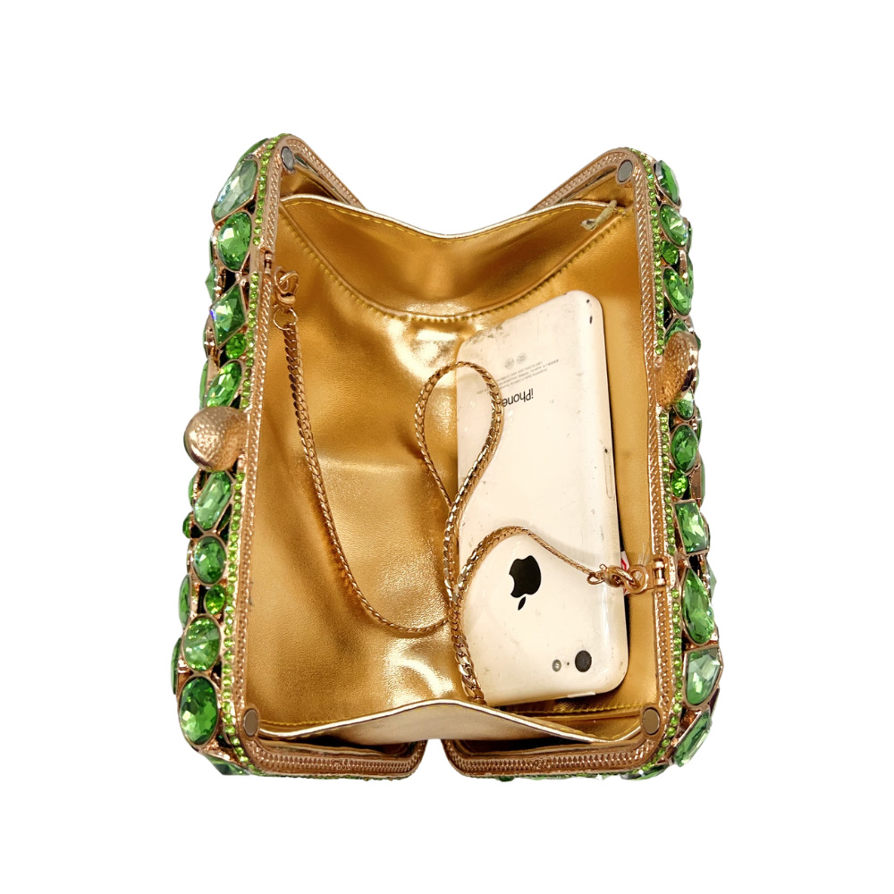 Túi clutch dạ hội đính đá giả kim cương kiểu vuông nhỏ cầm tay nữ — trái cây xanh, bạc, nâu, Tùy chỉnh