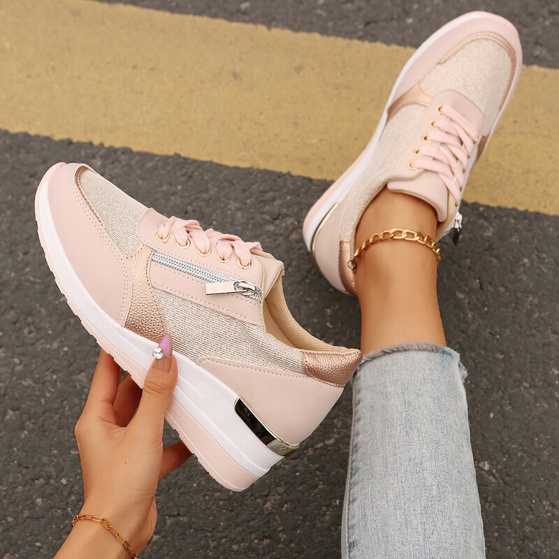 Spring and autumn new foreign trade plus size ladies slope heel Europe and the United States front lace side zipper casual sports shoes wholesale Spring and autumn new foreign trade plus size ladies slope heel Europe and the United States front lace side zipper casual sports shoes wholesale