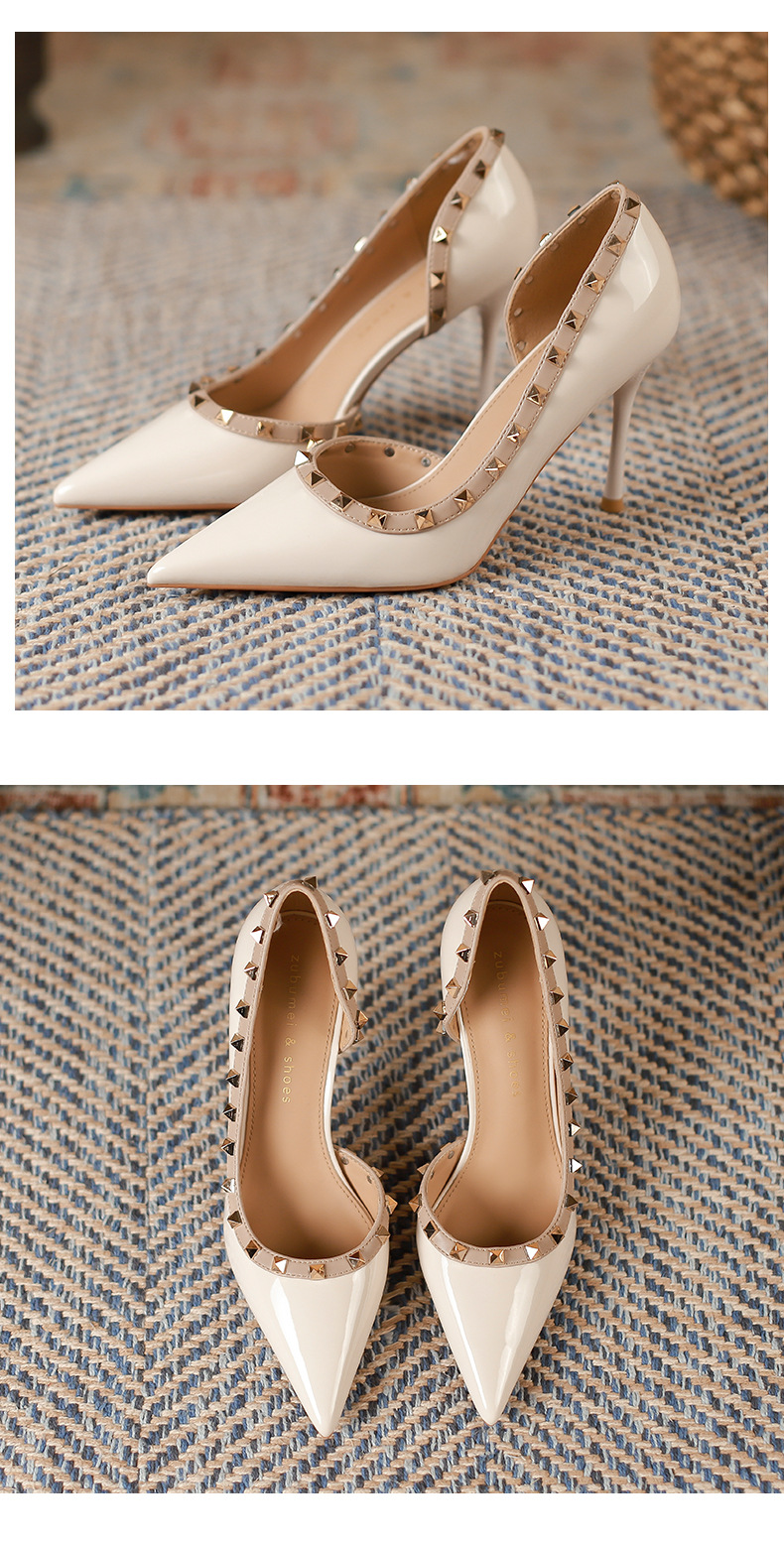 Sandal cao gót nữ mũi nhọn hở mũi đinh tán gót nhọn — Màu đen chi tiết 10