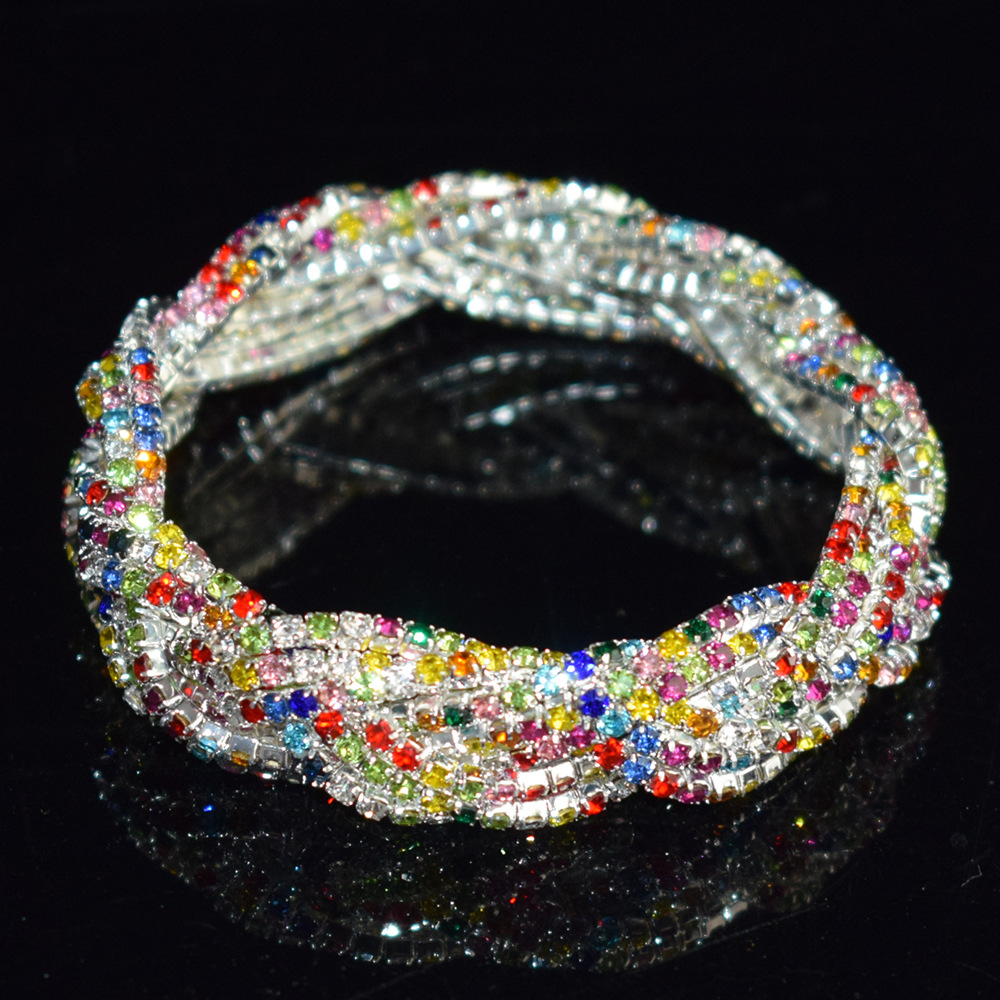 24g Weight Rhinestones Inlay Material Simple Style Color Block Rhinestones Ferroalloy Wholesale Bangle