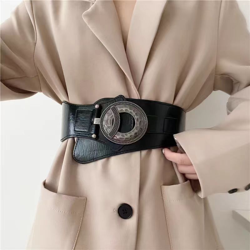 Elastic Wide Belt for Women European and American Simple Retro Decorative down Jacket with Dress Imitation Leather Girdle Drop Shipping