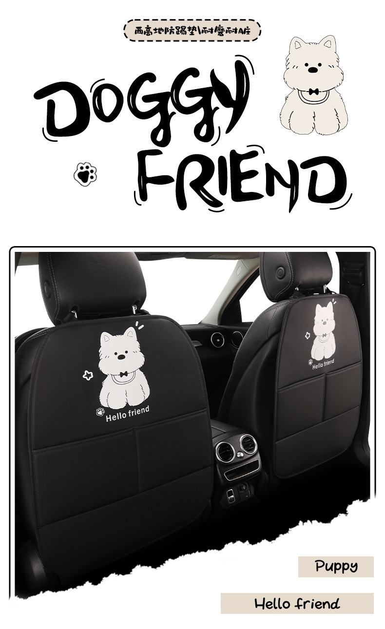 Puppy Lady Cute Cartoon Car Seat Back Anti-Kick Pad Car Seat Rear Anti-Fouling Pad with Storage Strap