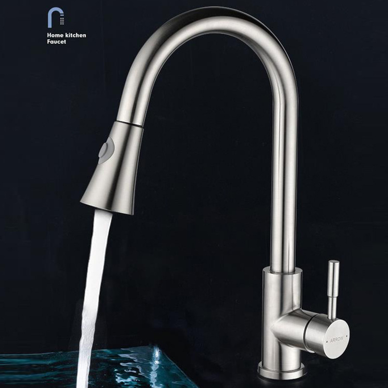 Kitchen 304 Stainless Steel Kitchen Horn Head Faucet Hot and Cold Pull-down Telescopic Pull-out Faucet Kitchen 304 Stainless Steel Kitchen Horn Head Faucet Hot and Cold Pull-down Telescopic Pull-out Faucet