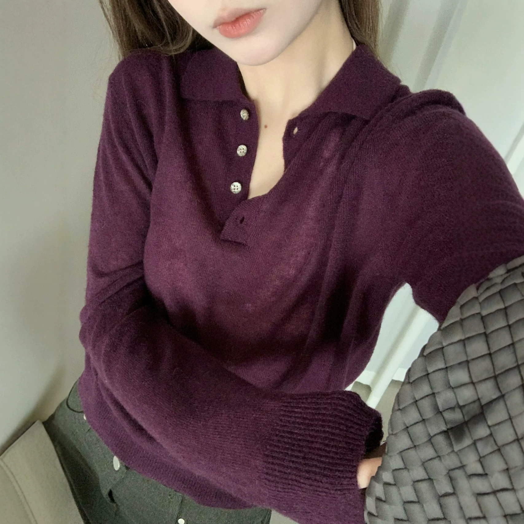 Sijiqing Women's Clothing, Camanshi Light Summer Korean Style Old Money Style High-end Polo Collar Knitwear Autumn and Winter Sweater