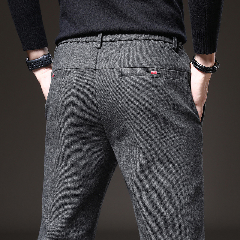 Pantalones de primavera y otoño pantalones de traje casuales de lino slim fit para hombres Pantalones rectos de negocios de hombres pantalones forrados de lana simples piernas rectas resistentes al desgaste