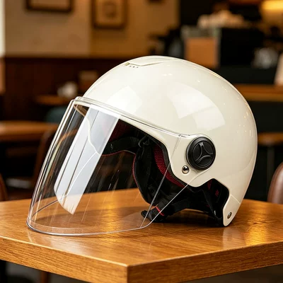 Helmet, Anti-Fall Safety Helmet for Electric – Motosiklet kaskı (dəbilqə) - off-white-transparent-long-mirror