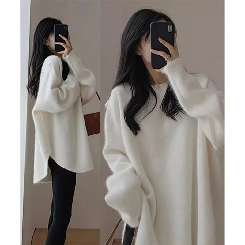 Cross-border White Medium and Long Knitted Sweater Women's Spring, Autumn and Winter Lazy Wind Covering Ass Retro Sweater with Shark Pants Cross-border White Medium and Long Knitted Sweater Women's Spring, Autumn and Winter Lazy Wind Covering Ass Retro Sweater with Shark Pants