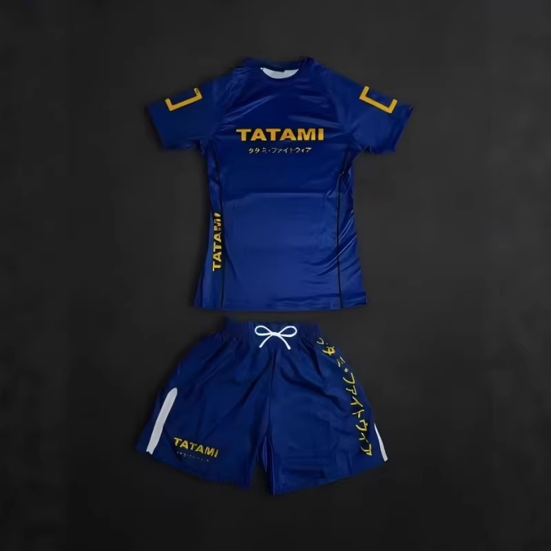 26 Styles of Men's Mma Training Uniforms in Blue and Gold Color-Blocking Japanese Style Combat Short-Sleeve and Shorts Set Brazilian Jiu-Jitsu Clothing