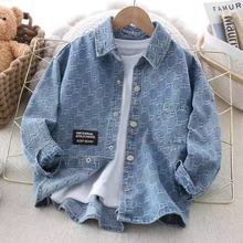 男女童牛仔衬衫春秋新款儿童休闲外套男孩中大童上衣长袖衬衣潮
