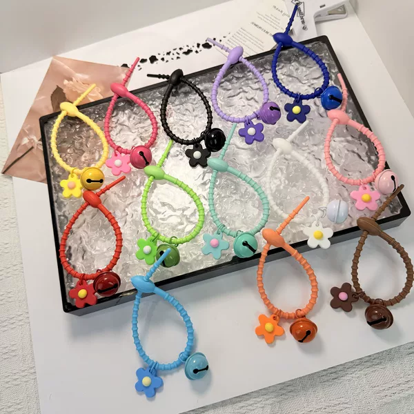 Minimalist Tadpole Silicone Rope Keychain Pendant Ins-Style Small Flower Bell Accessory Girly Bag Charm