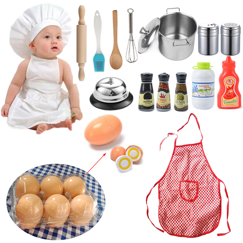 亚马逊儿童不锈钢锅具组合 厨房过家家玩具茶具可搭配蔬菜切切乐|ru