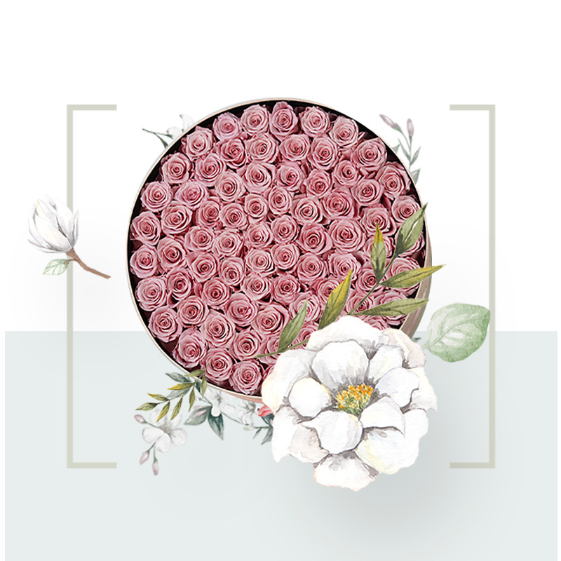 Flor inmortal rosa redonda con tapa grande abrazo caja de regalo de barril Amazon venta caliente flor inmortal decoración de alta calidad
