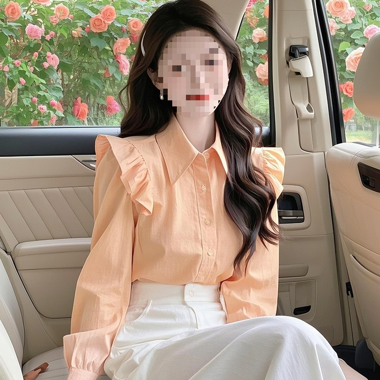 Good-Looking Tops, Light Luxury, Fashionable, Gentle, Fashionable and Stylish, Spring Orange Flying Sleeve Shirts, Super Light for Women