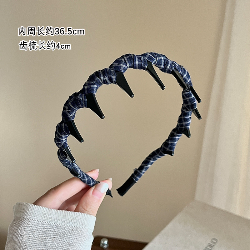 高级感格子正反两戴发箍女齿梳波浪洗脸压发卡日常外戴高颅顶头箍|undefined