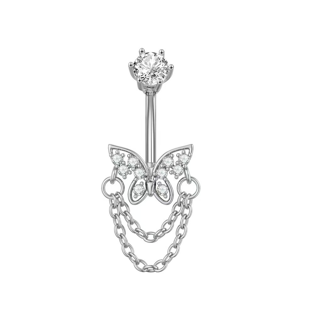 Love Butterfly Gold Heart Navel Ring Stainless Steel Zircon Belly Button Piercing Jewelry detail image 7