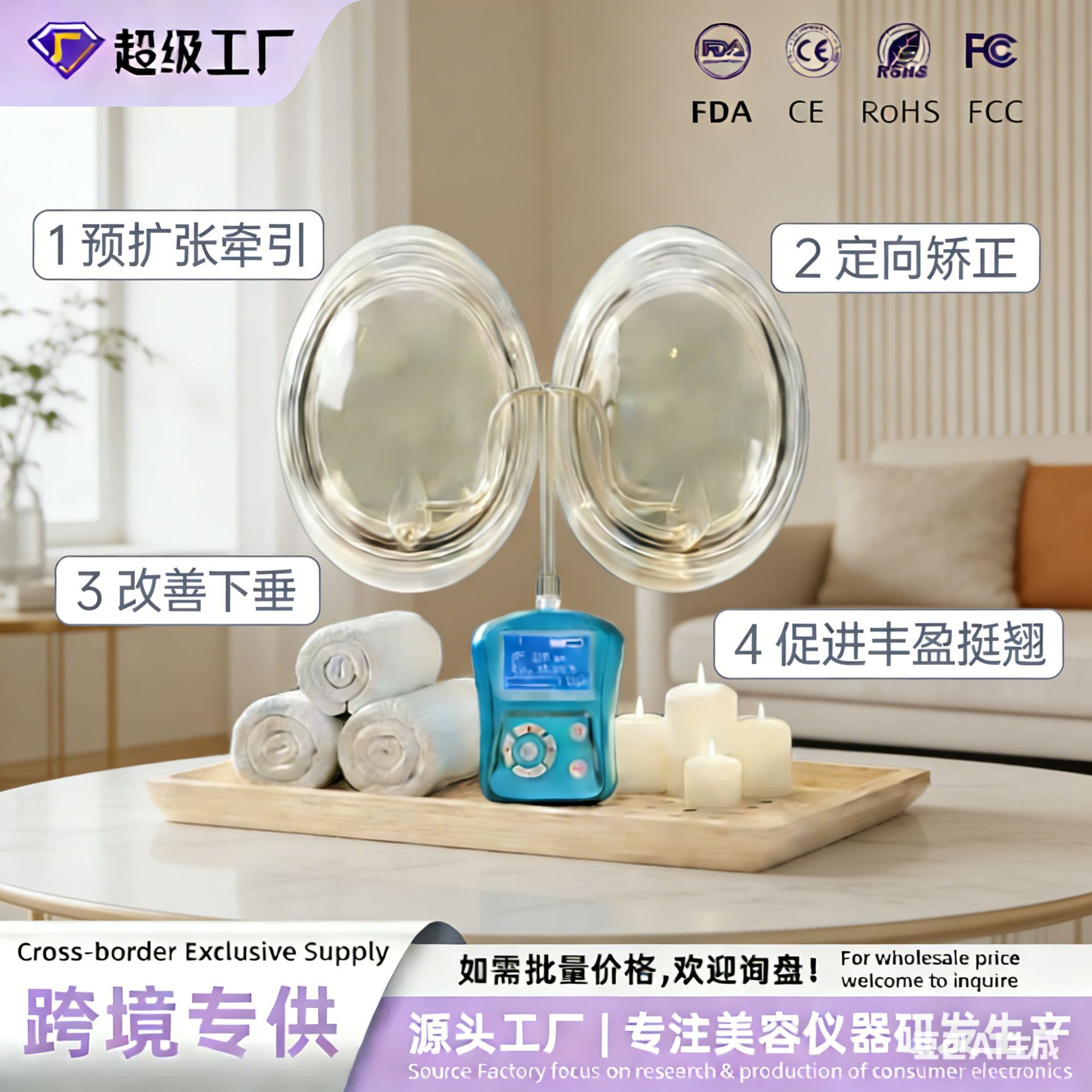Breast massager, breast beauty device, remote-controlled infrared constant-temperature hot compress, rechargeable breast enlargement beauty device, cross-border bestseller