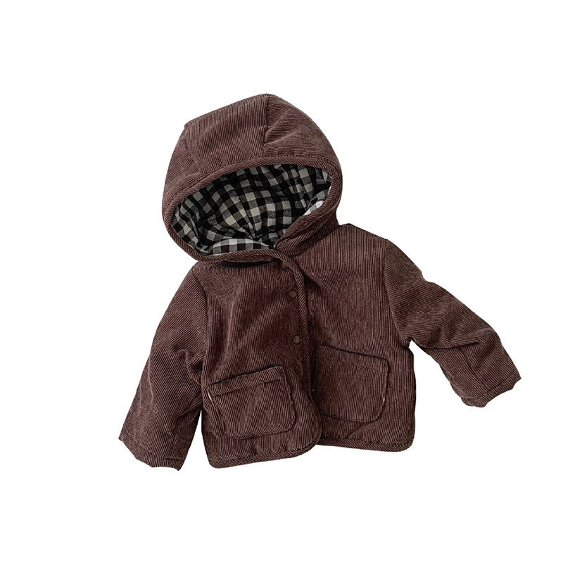 Chaqueta de algodón para niños engrosada de invierno Chaqueta acolchada de bebé a cuadros de estilo coreano Se puede usar en ambos lados Chaqueta de algodón para bebé caliente en stock
