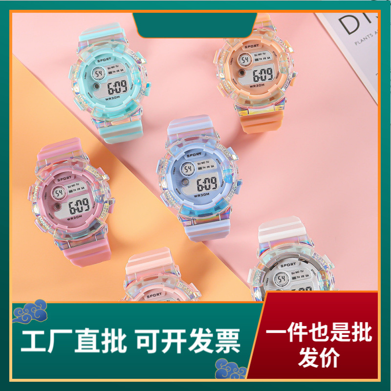 Hot New Student Electronic Watch Macaron Gradient Watch Outdoor Waterproof Multifunctional Sports Electronic Watch